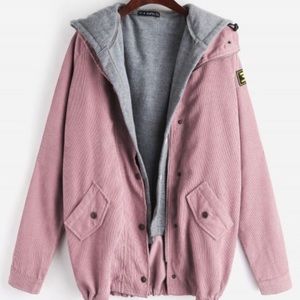 Button Up Denim Jacket & Hooded Vest (Pig Pink)